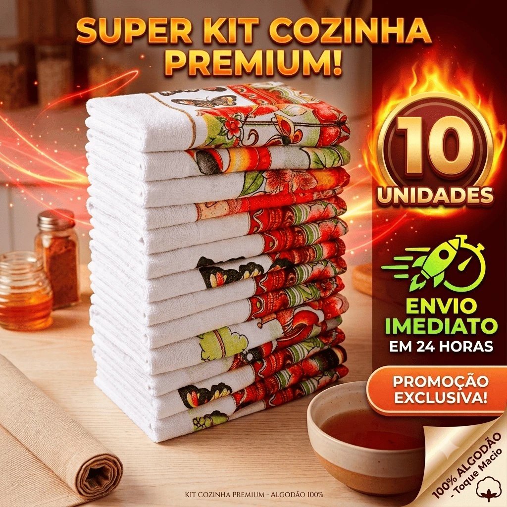 Kit 10 Panos de Prato Pé de Galinha 100% Algodão 38x69cm Estampado Alta Absorção Cozinha - Envio Imediato !!!
