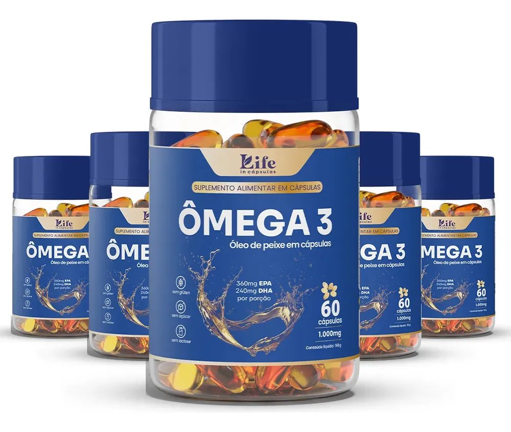 Kit 5x Ômega 3 1000mg Puro Bem Estar E Vitalidade 300 Caps Sem Sabor