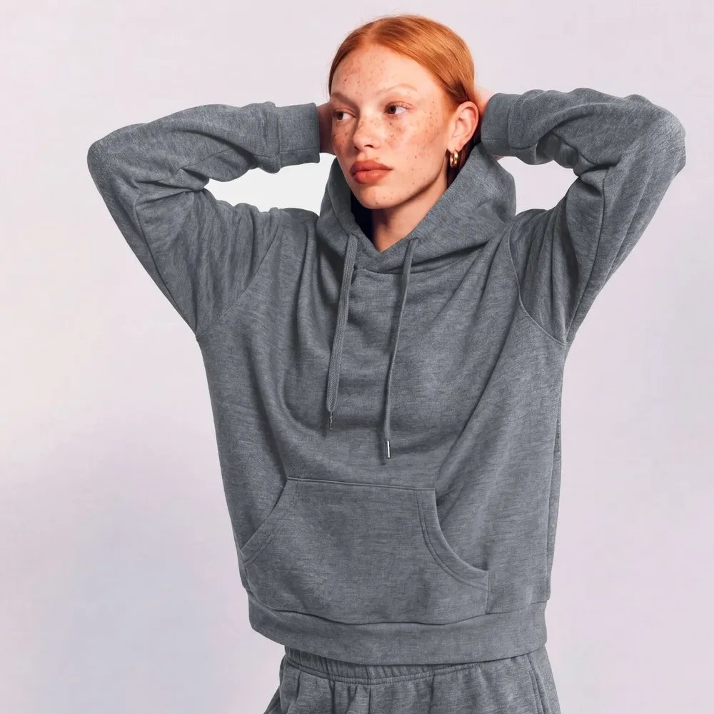 Moletom Canguru Feminino Peluciado Soft Com Capuz Style Box G Cinza Mescla Blusa De Frio Inverno Casaco
