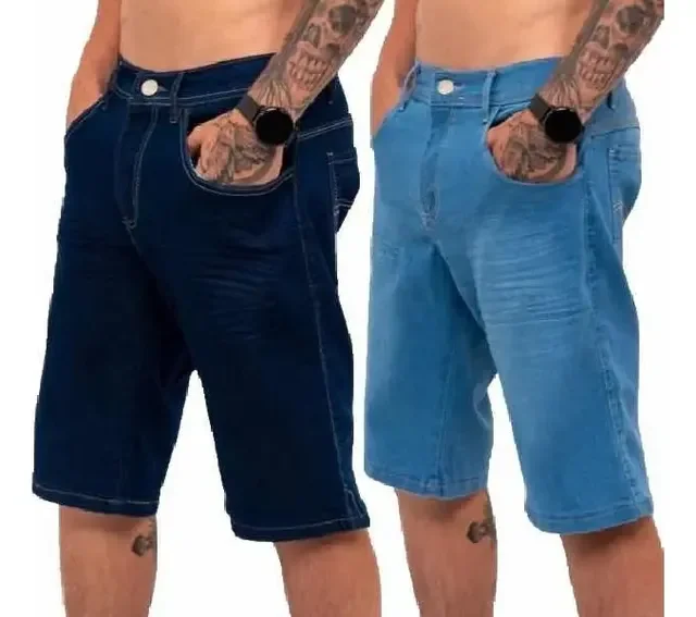 Kit 2 Bermudas Masculinas Jeans C/ Lycra Slim Fit