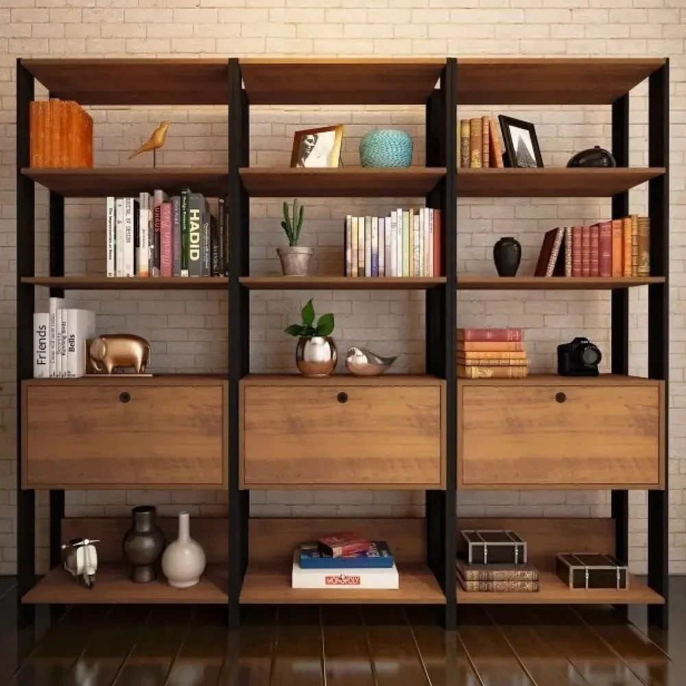 Conjunto 3 Estantes Para Livros Industrial 1 Porta MDP DB
