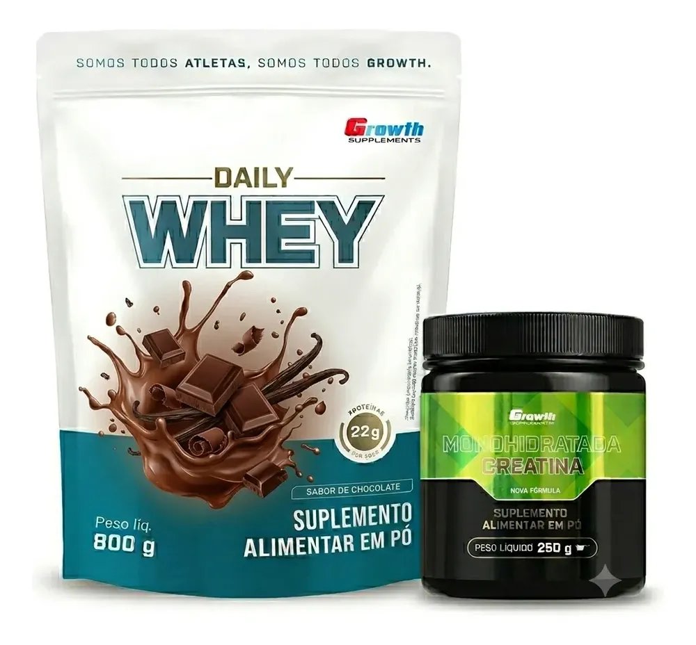 Kit Growth: Daily Whey Protein Chocolate 800g + Creatina Monohidratada 250g