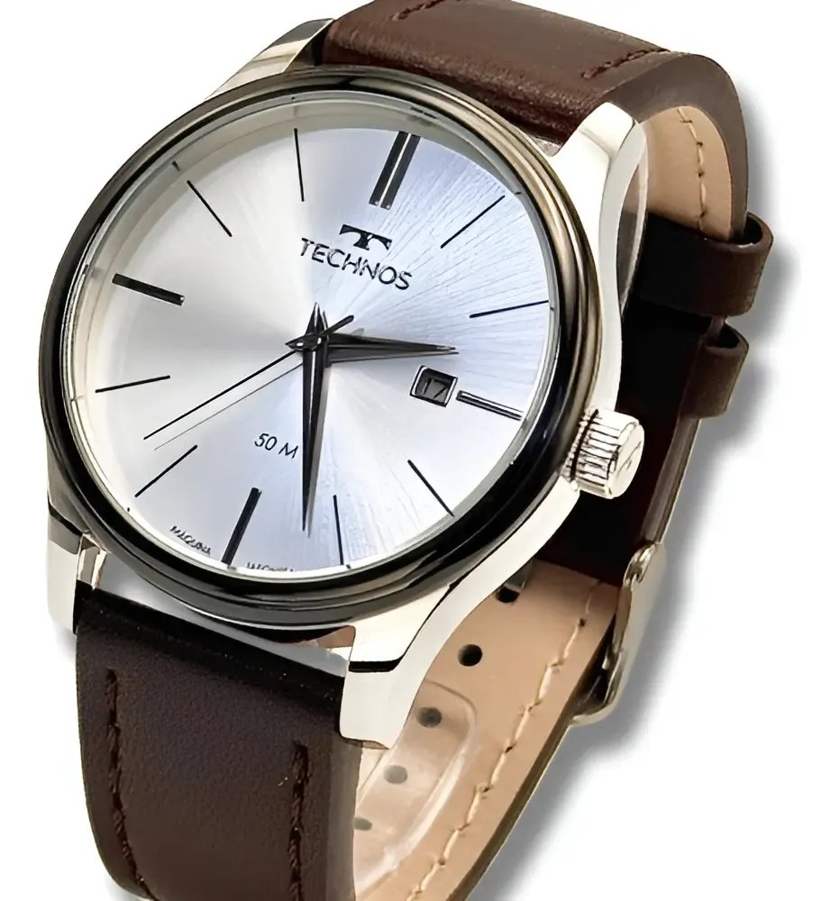 Relogio Technos Masculino Steel Prateado Pulseira Couro