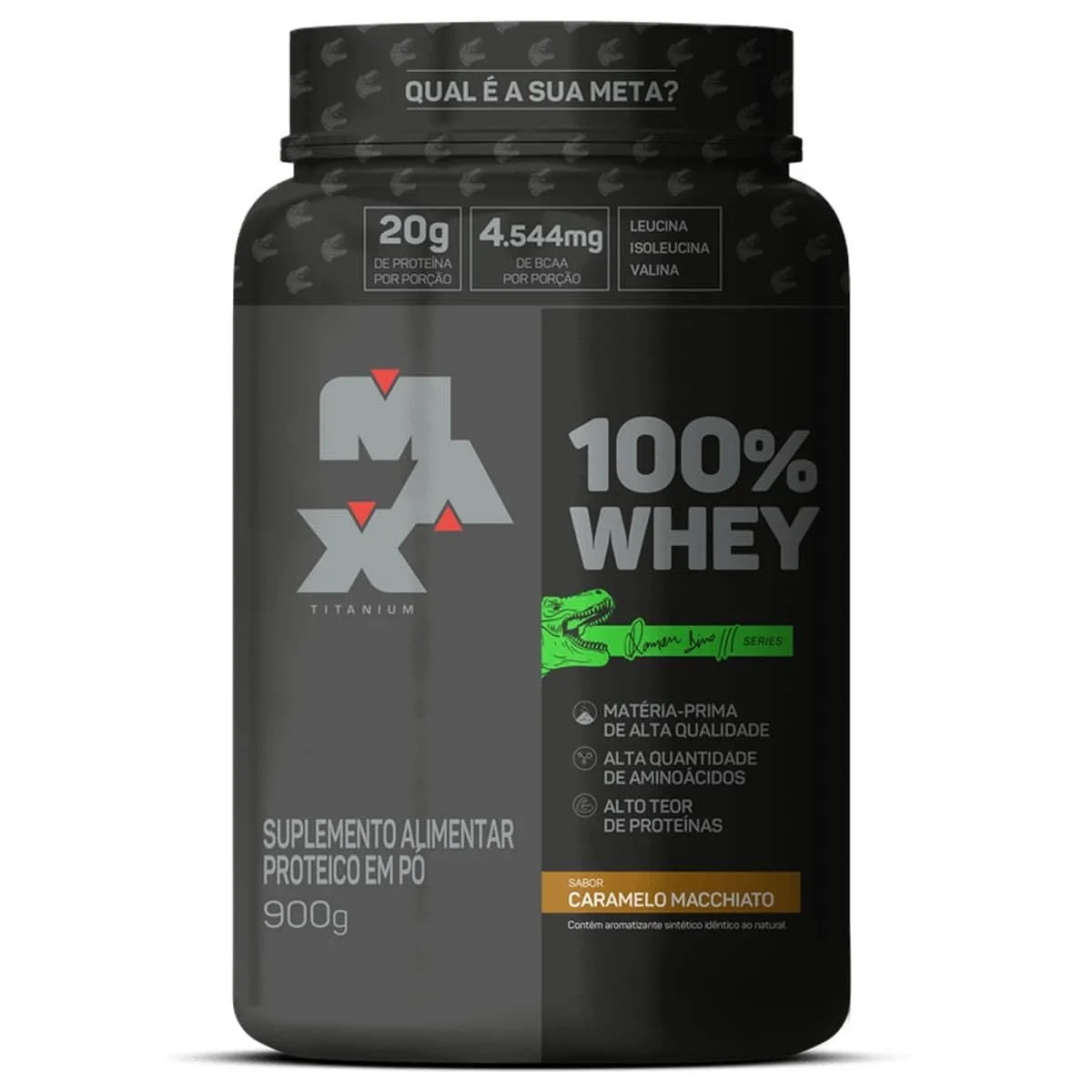 Whey Protein 100% Linha Dino Pote 900g Sabor Caramelo Macchiato Max Titanium