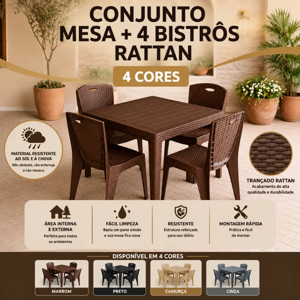 ✨Conjunto Mesa Quadrada com 4 Cadeiras