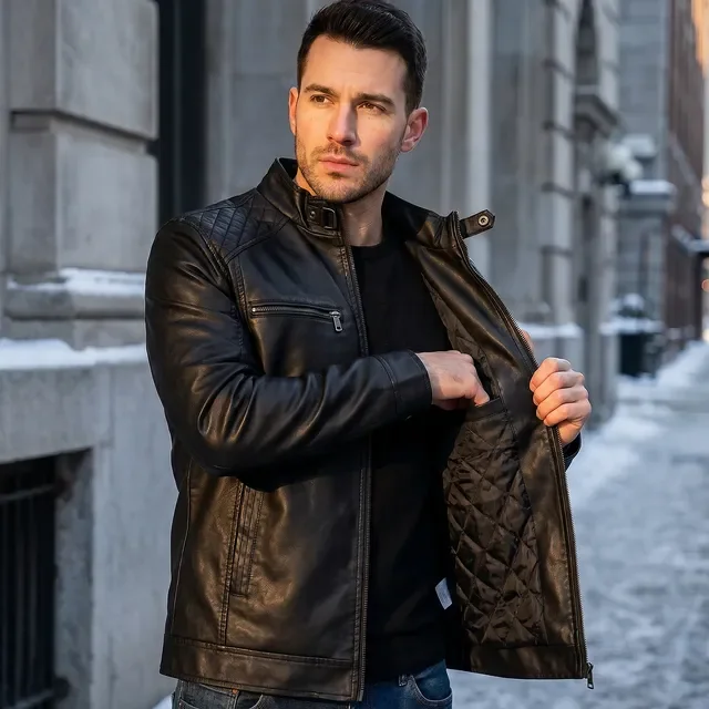 ⚫️ Jaqueta De Couro Masculina Blusa Frio Slim Forrada
