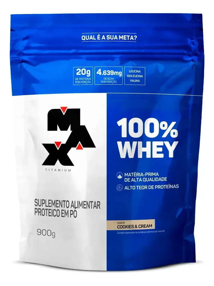 100 Whey 900g Refil Max Titanium Whey Concentrado Sabor Cookies Cream