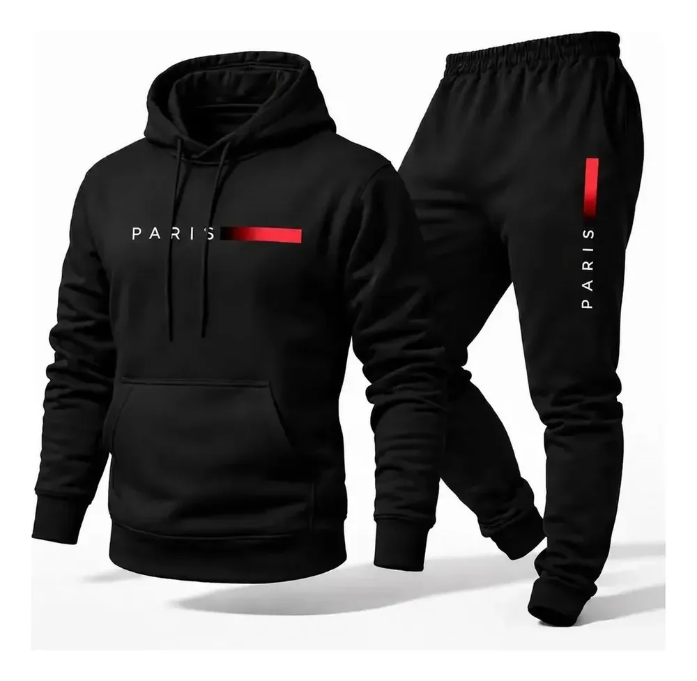 Conjunto Moletom Unissex Paris Canguru Com Capuz Calça