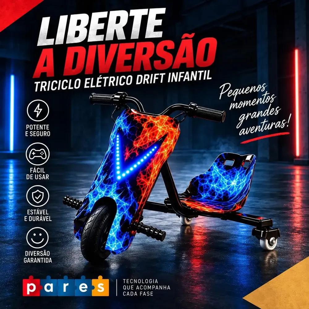 BAIXOU! AS CRIANÇAS AMAM 👧🏼👦🏽 Patinete Elétrico Infantil Triciclo PARES Drift Bluetooth 3 Rodas Vermelho Diversão e Lazer + Kit de segurança
