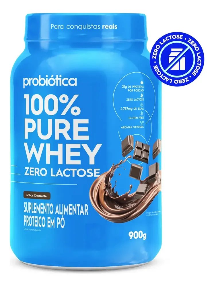 ✨Whey Protein 900g 100% Pure Whey Zero Lactose Probiótica Chocolate Sem Lactose✨️