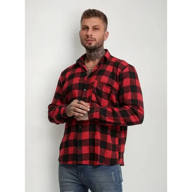⚫️ Camisa Quadriculada Masculino Junina Longa Bolsos Flanelada