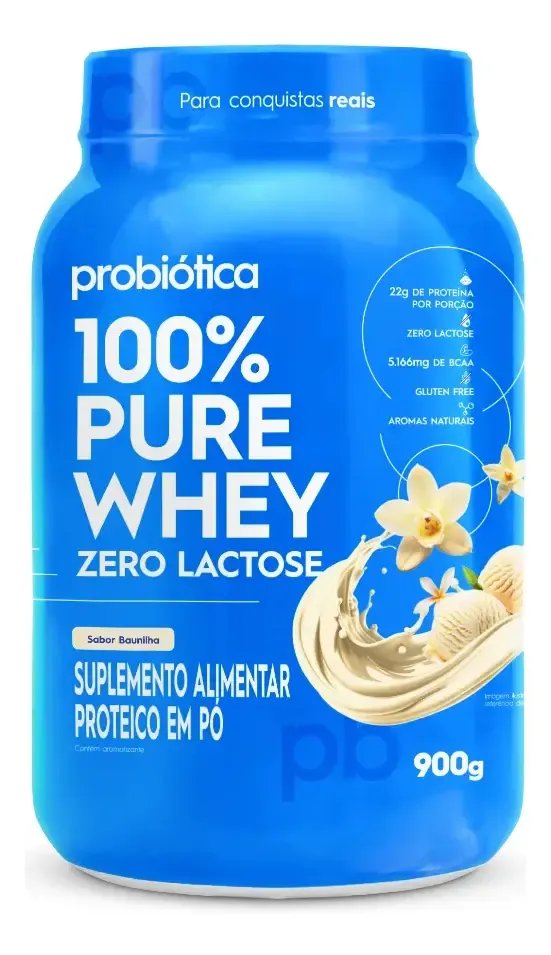 Whey Protein 900g 100 Pure Whey Zero Lactose Probiotica Whey Concentrado Baunilha Sem Lactose
