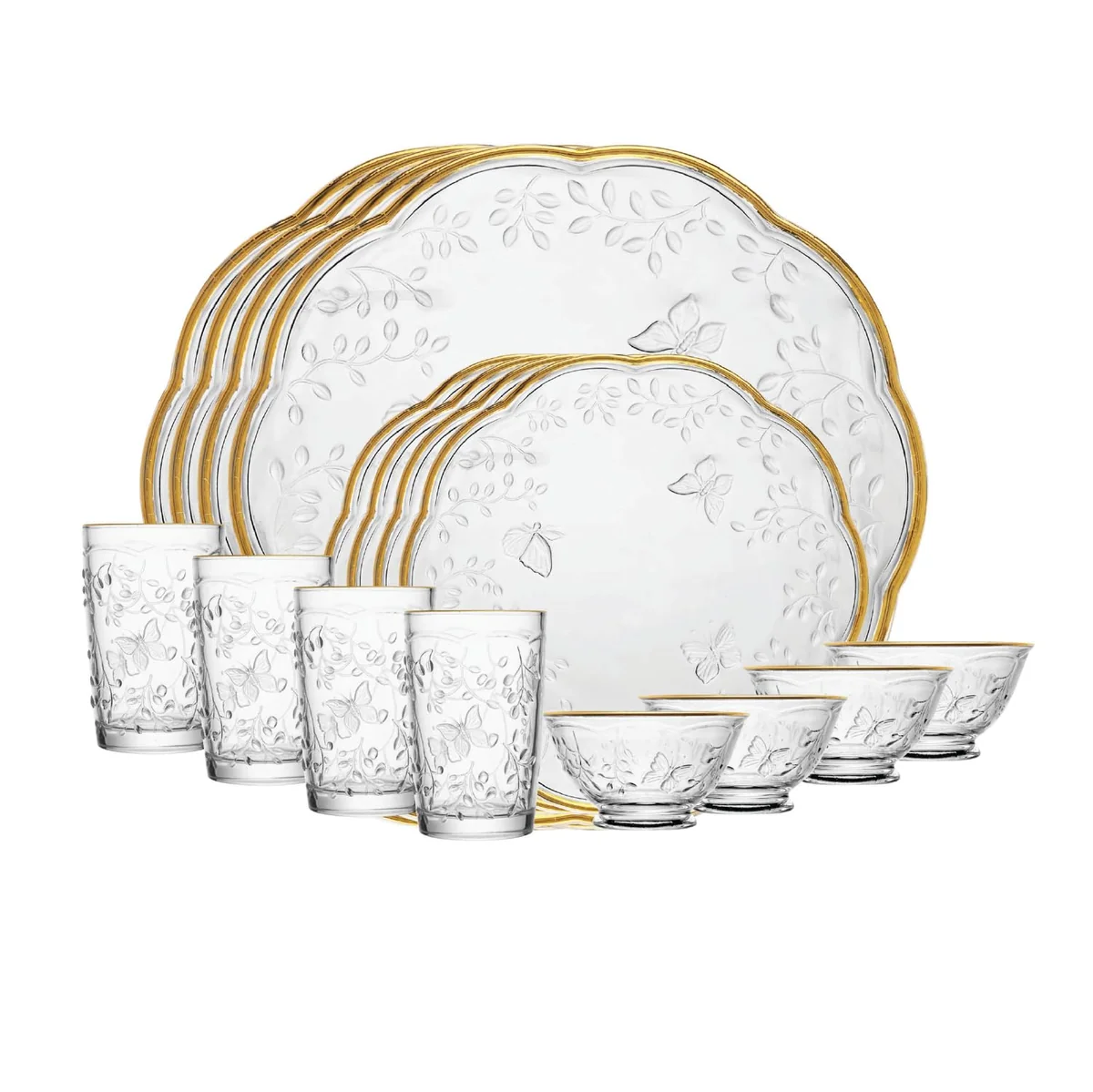 LYOR - Jogo de Jantar 16 peças New Butterfly em Cristal Ecológico com Fio de Ouro - Serve 4 Pessoas…