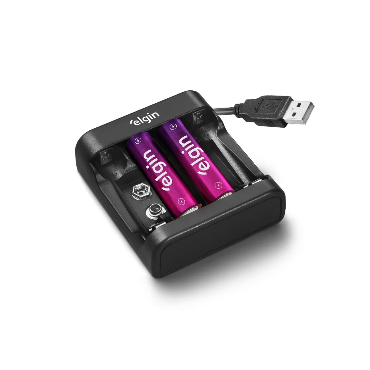 Carregador de Pilhas e Baterias USB com 2 Pilhas AA 1500mAh recarregáveis
