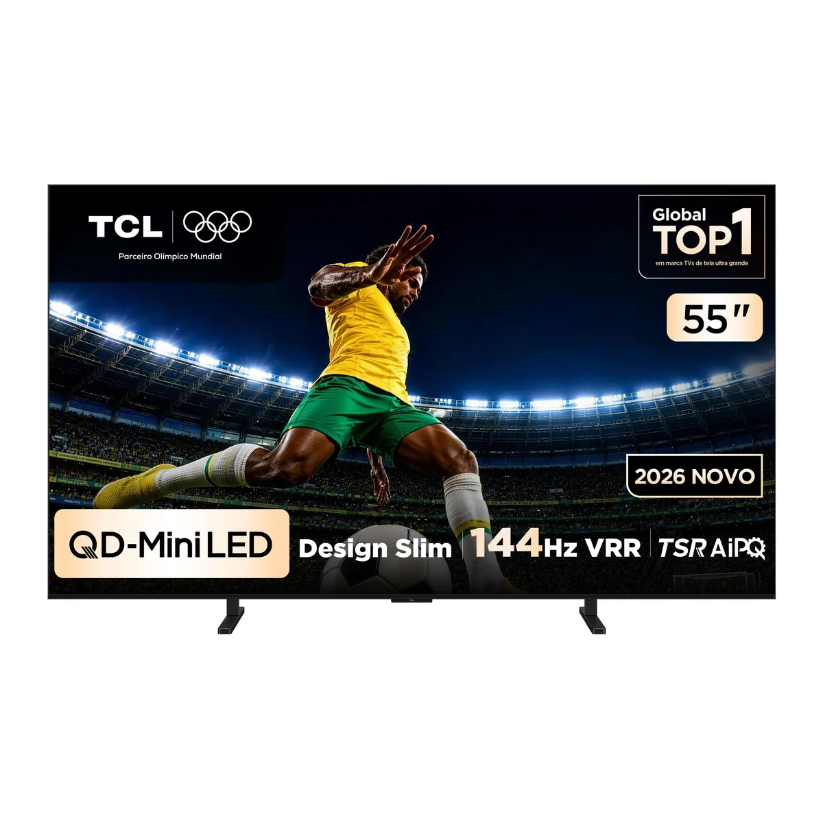 TCL PREMIUM 4K QD-Mini LED TV 55" A400M Google TV, 144 Hz VRR, Tela HVA, Processador AIPQ Pro.