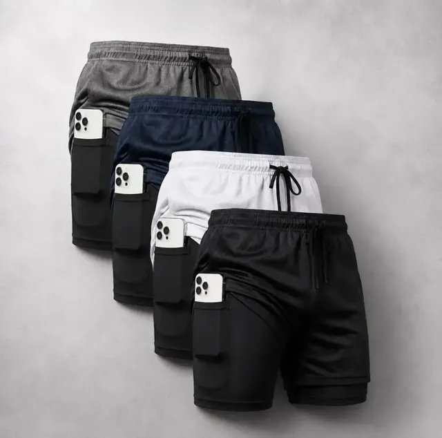 Kit com 4 Shorts 2 Em 1 Duplo Dryfit