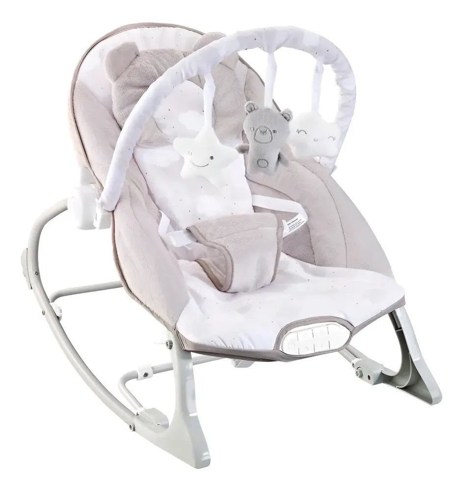 Cadeira De Descanso Musical Urso Polar Até 18kgs - Maxi Baby Cinza/branco