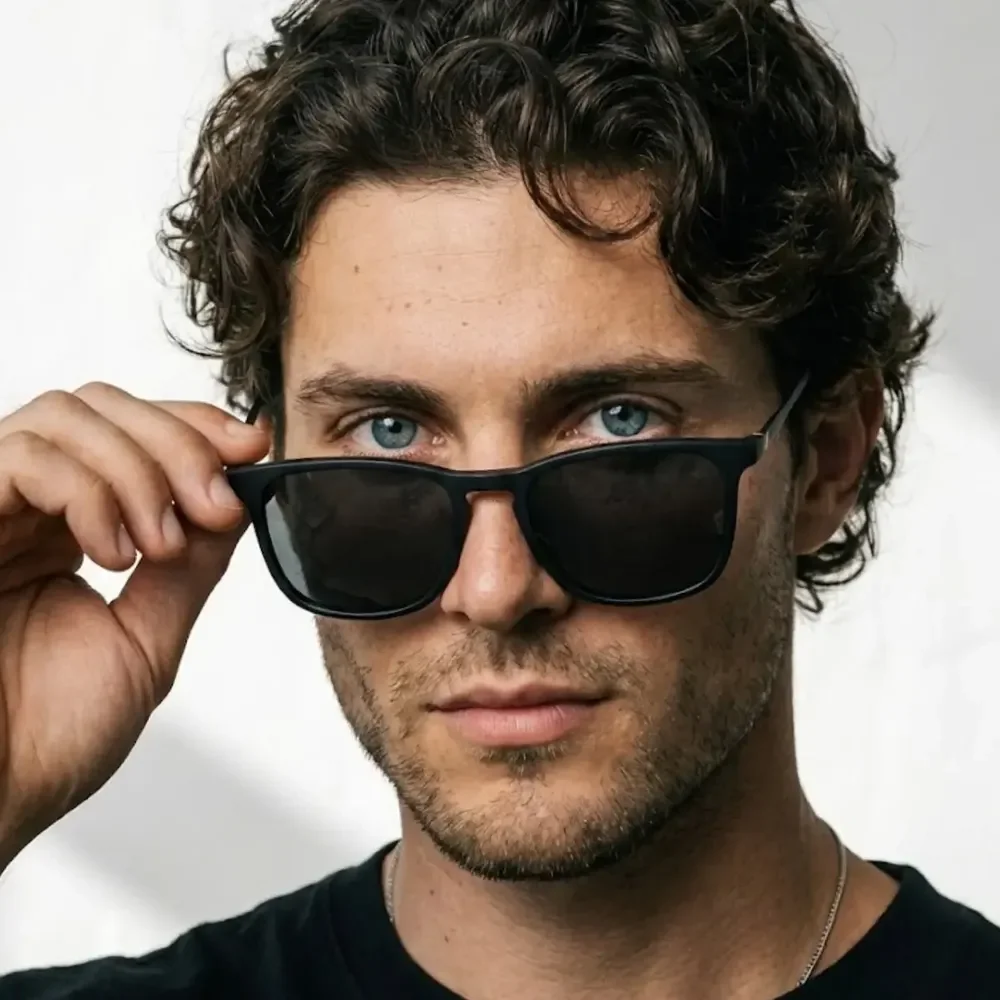 Óculos de Sol Quadrado Premium Acetato Metal Proteção UV400