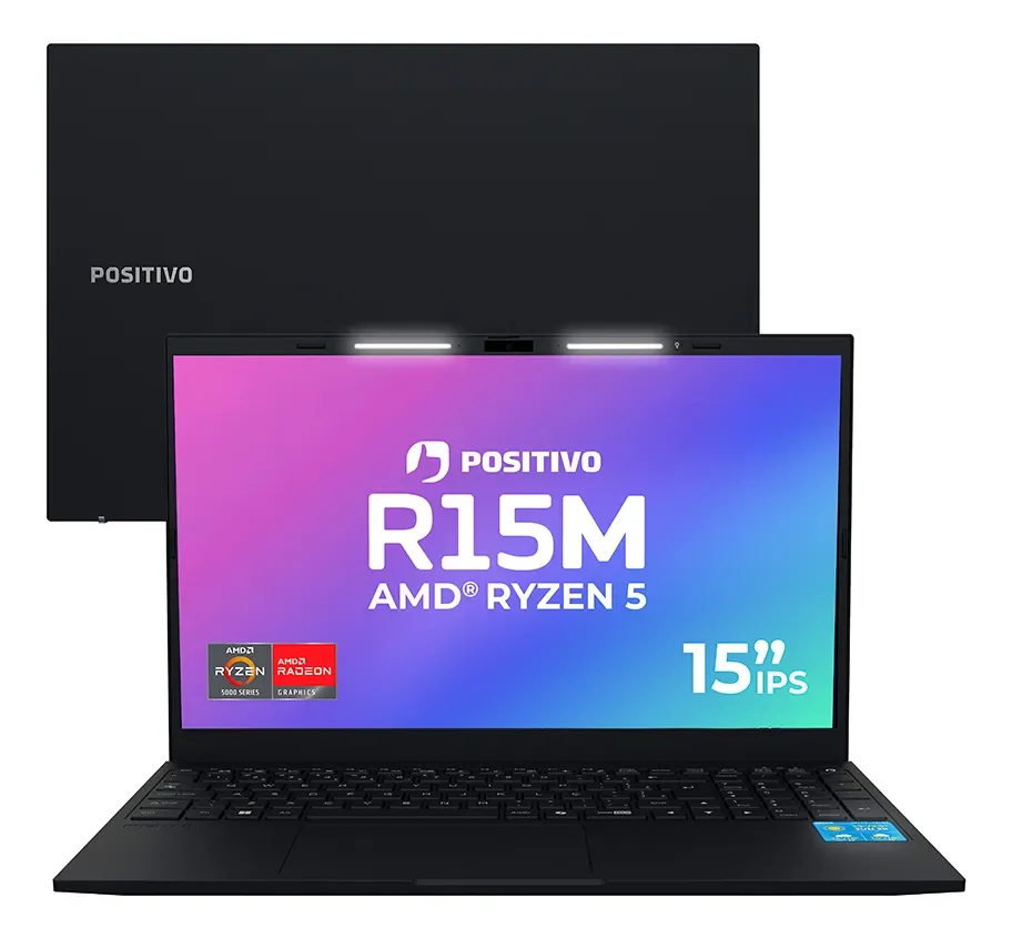 Notebook Positivo Vision R15M AMD Ryzen 5-5625U Linux 8GB RAM 256GB SSD Wi-Fi 6 Tela 15” Full HD IPS Antirreflexo - Minitela 1,54" - Lumina Bar com 3 Níveis Permite upgrade de memória RAM e SSD Preto