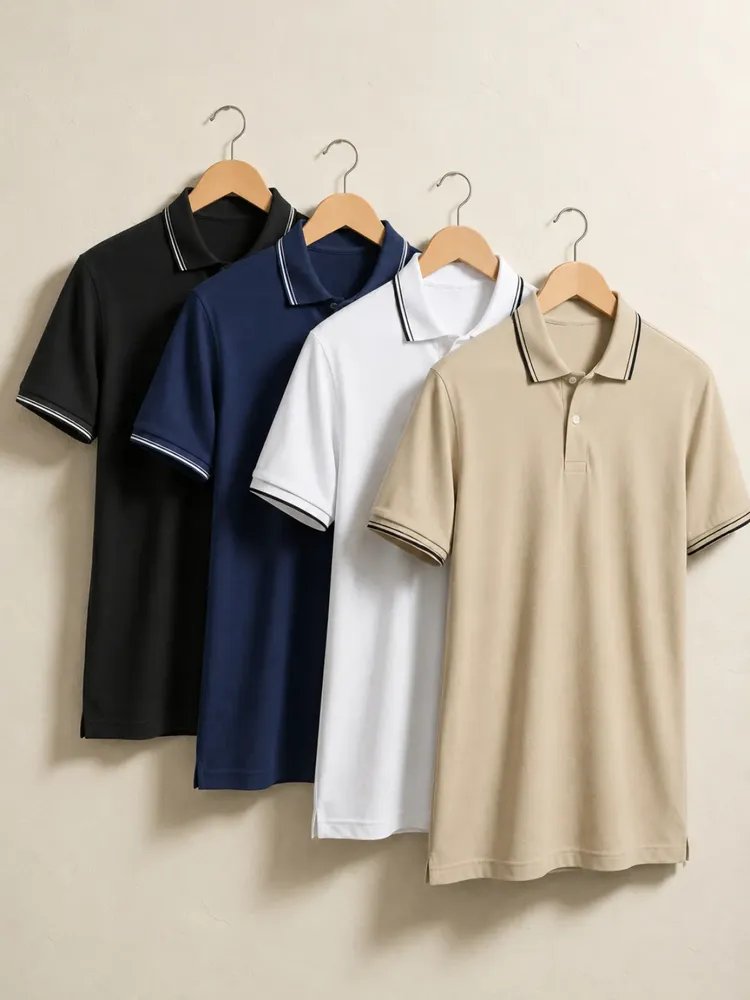 Kit 4 Camisa Gola Polo Piquet Masculina Slim Casual Algodao