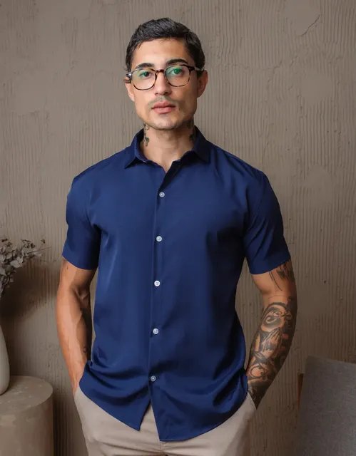 Camisa Social Masculina Gola Italiana Confortável (P ao XG)