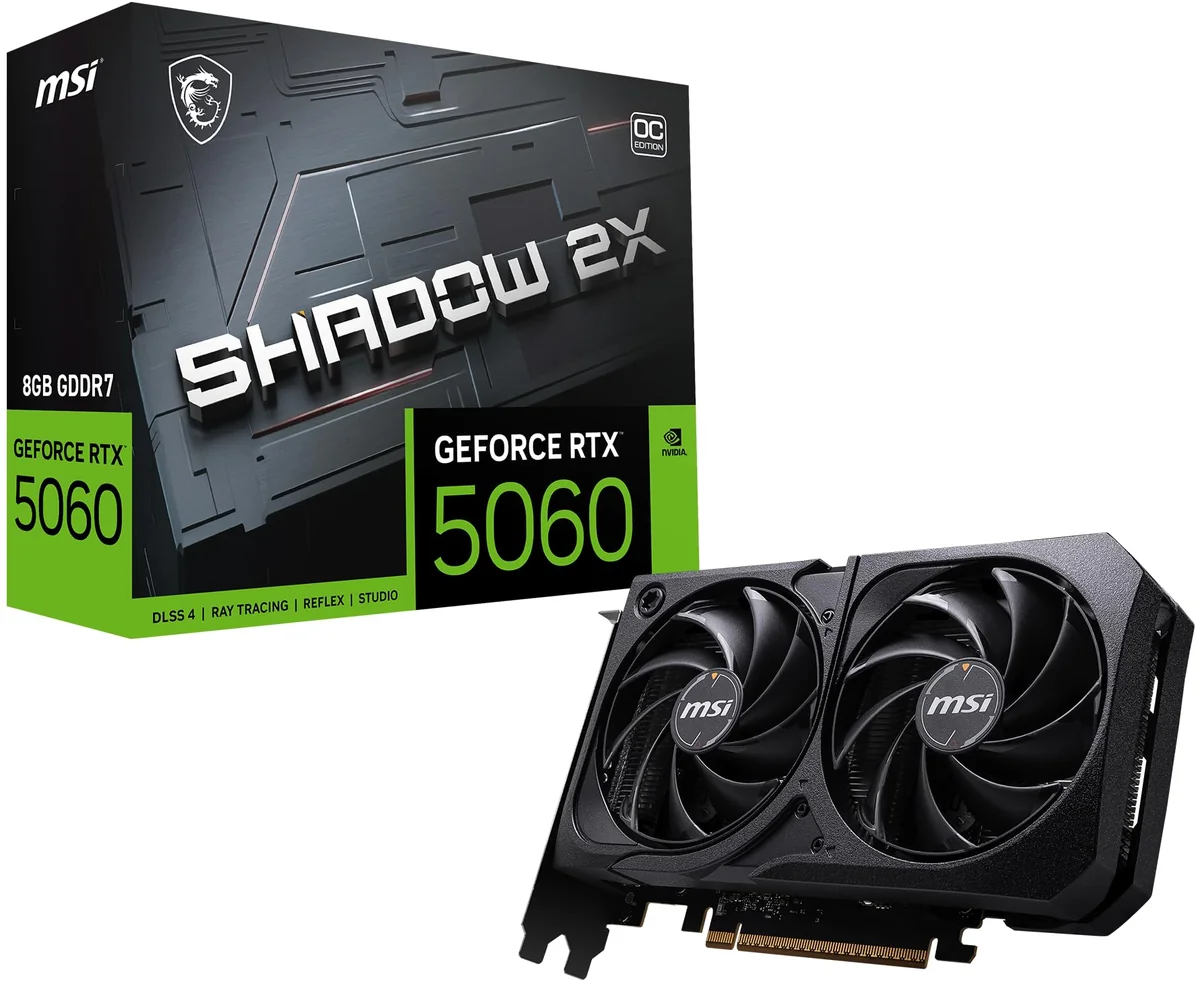 Placa de Video MSI RTX 5060 Shadow 2X OC, 8GB, GDDR7 912-V537-037