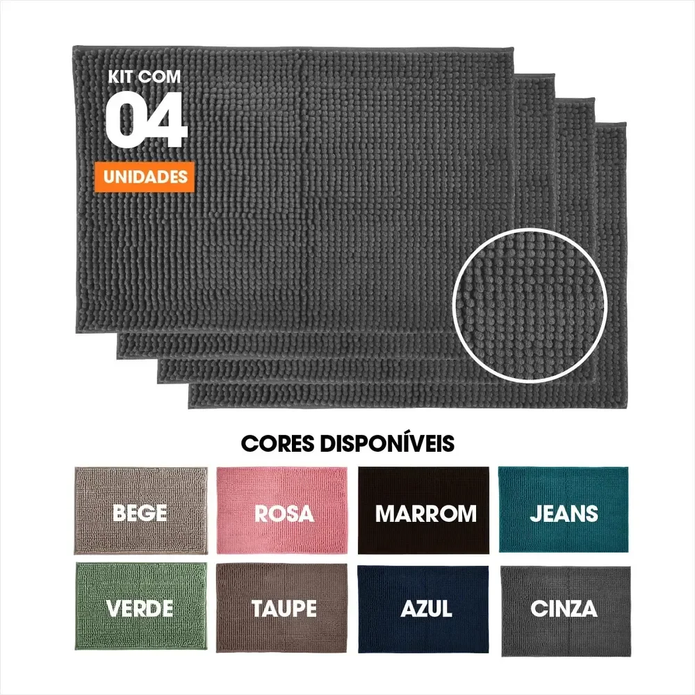 Kit 4 Tapetes Para Banheiro Microfibra Chenille Macarrãozinho Bolinha Super Macio