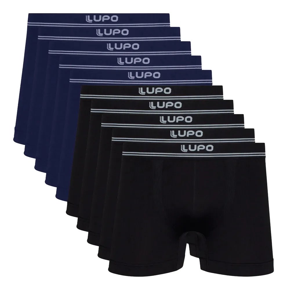 Kit com 10 Cuecas Boxer Lupo Poliamida Algodão