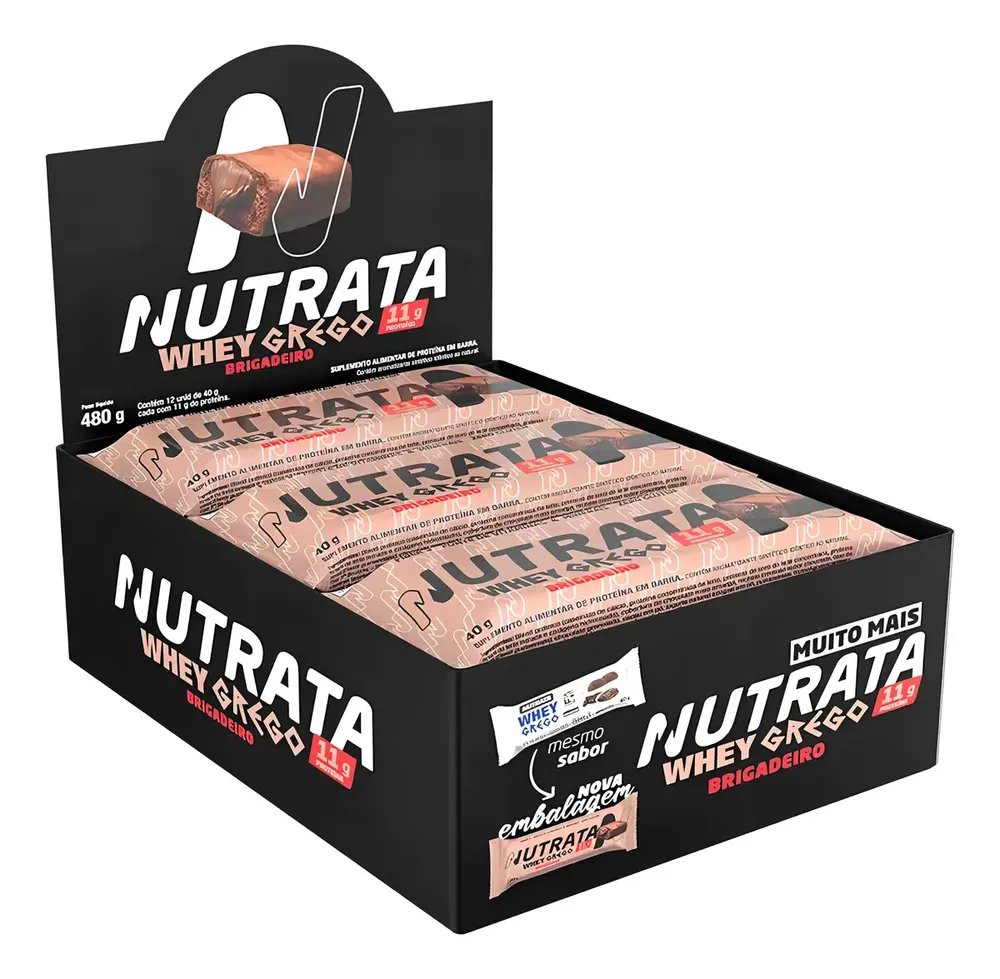 ✨Barra de proteínas Nutrata WHEY Grego 40G sabor Brigadeiro x 480g 12 un✨️