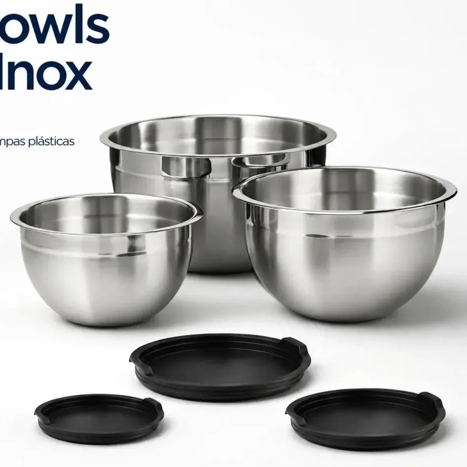 Vittak Conjunto 3 Bowls De Inox Com Tampas Plásticas