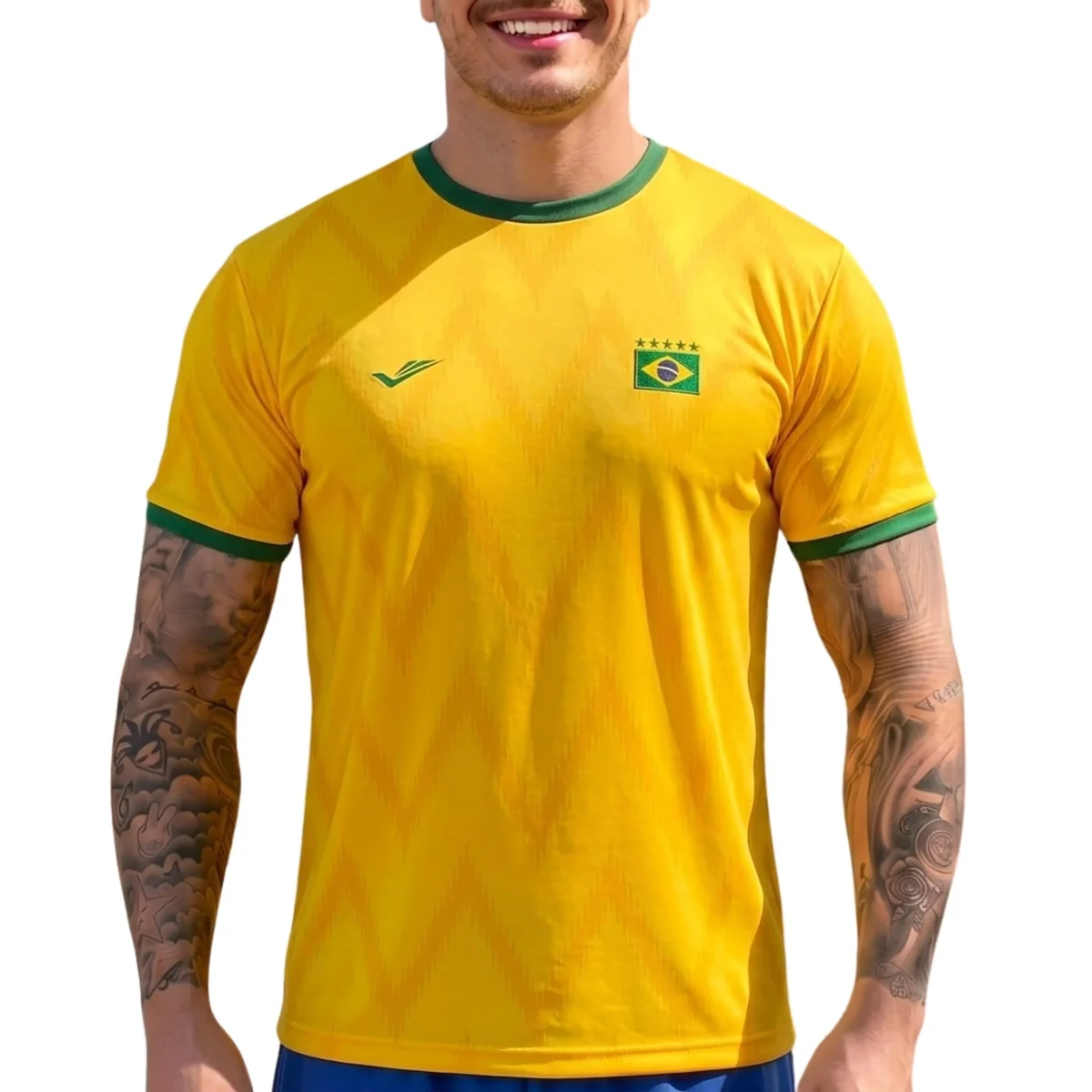 Camisa do Brasil Masculina Copa 2026 Camiseta Torcedor Seleção Brasileira Elite Dry Fit Bandeira 5 Estrelas Gola Verde