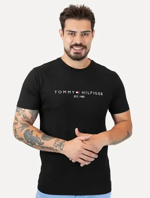 Camiseta Tommy Hilfiger Masculina Logo Tee Preta