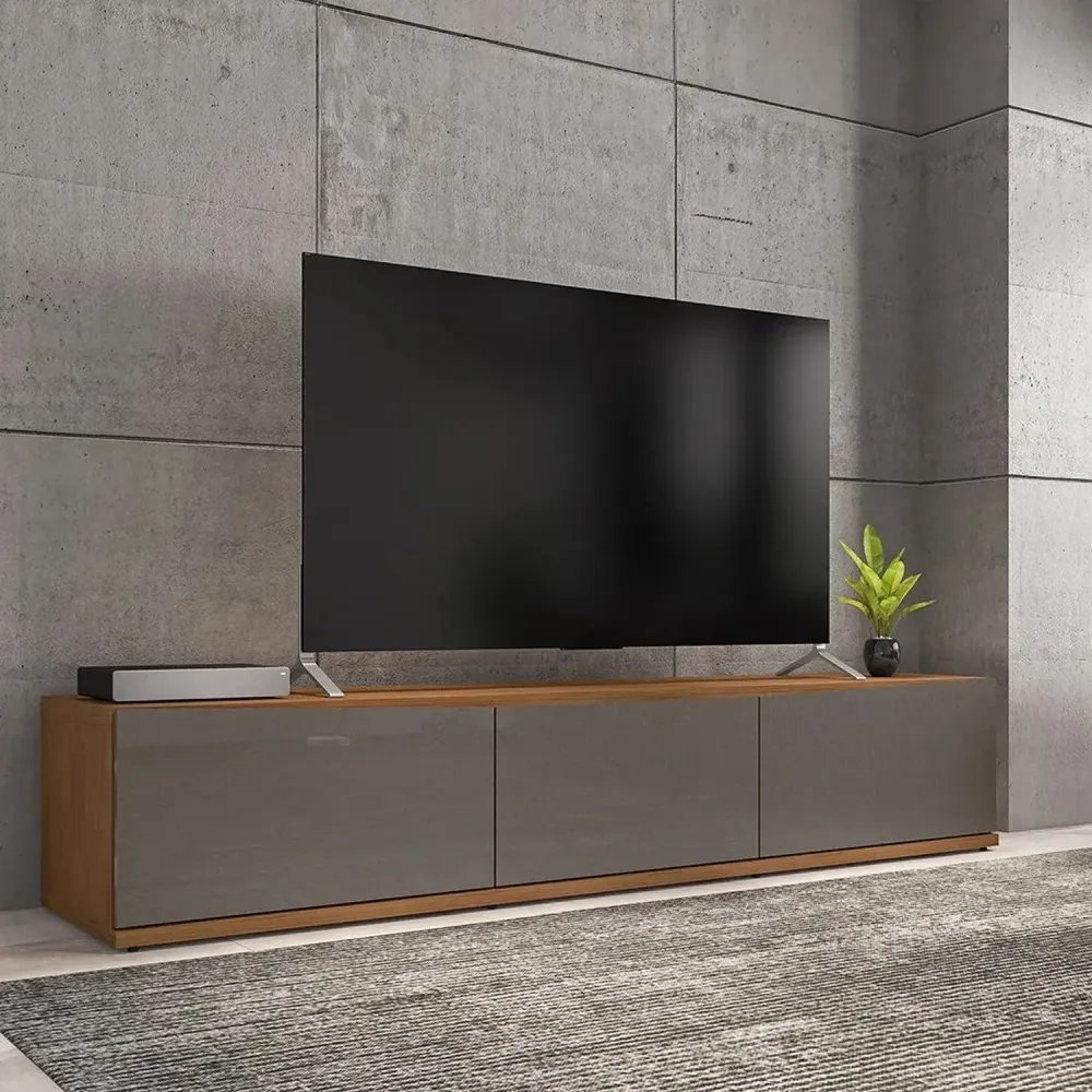 ✨Rack Para Tv Até 60 Polegadas Mdf 180cm 2 Portas 1 Gaveta Cinza Perola/cedro✨️
