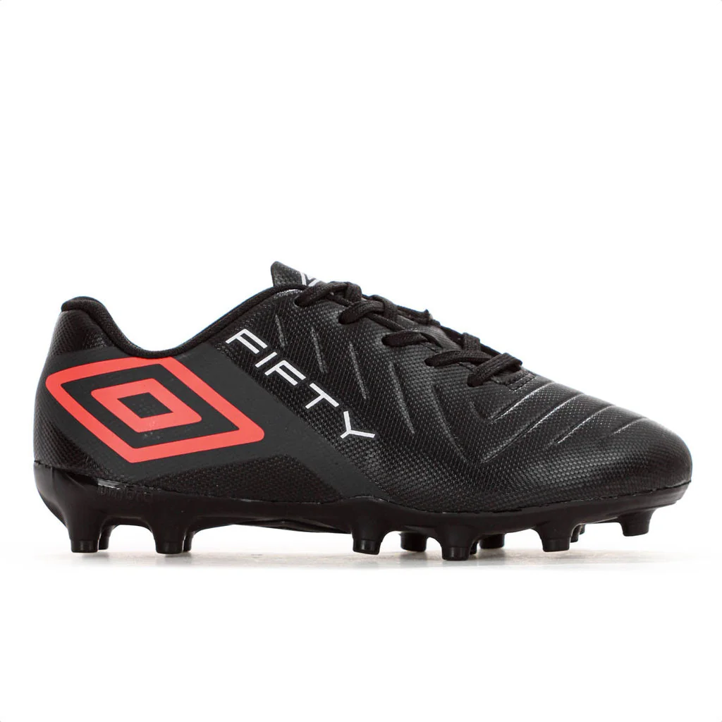 Chuteira Umbro Campo Fifty Vi Jr Preto Coral e Branco - Juvenil