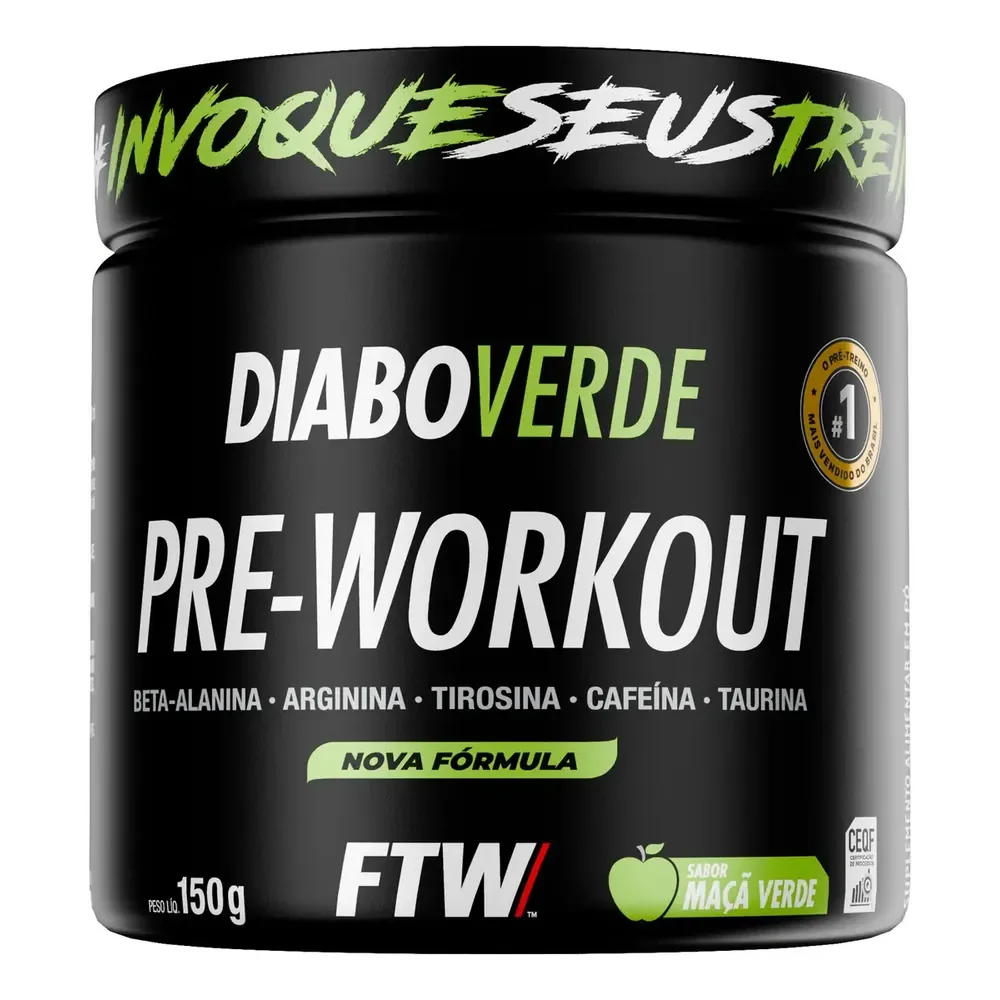 Pré Treino Pre Workout DIABO VERDE Pote 150g Sabor Maça Verde FTW