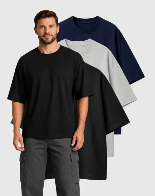 Kit com 3 Camisetas Oversized Algodão