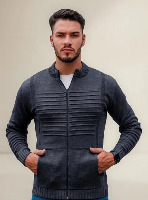 Jaqueta Masculina Blusa De Frio Malha Grossa Ziper E Bolso (P ao GG)