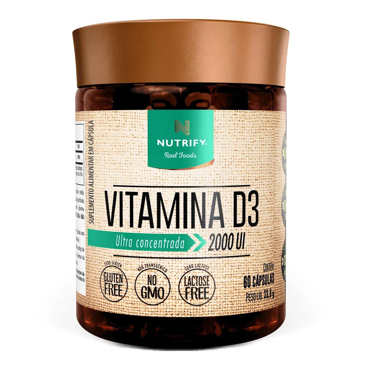 Nutrify - Vitamina D3 60 Caps - 50 mcg por Cápsula - Saúde Óssea e Imunidade - Sem Glúten