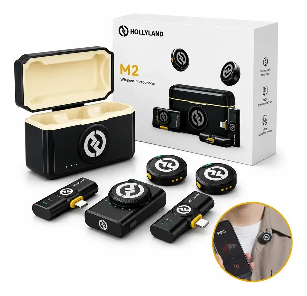 Microfone Lapela Hollyland Lark M2 Combo Duplo USB-C Lightning ​