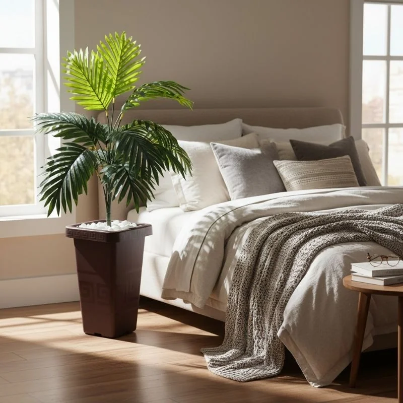 Coqueiro Planta Artificial para Decoração – Vaso Marrom e Pedrinhas