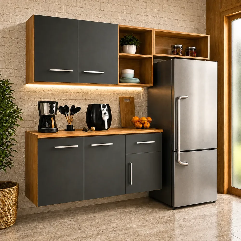 Armário De Cozinha Completo 5 Portas 1 Gaveta Com Nichos