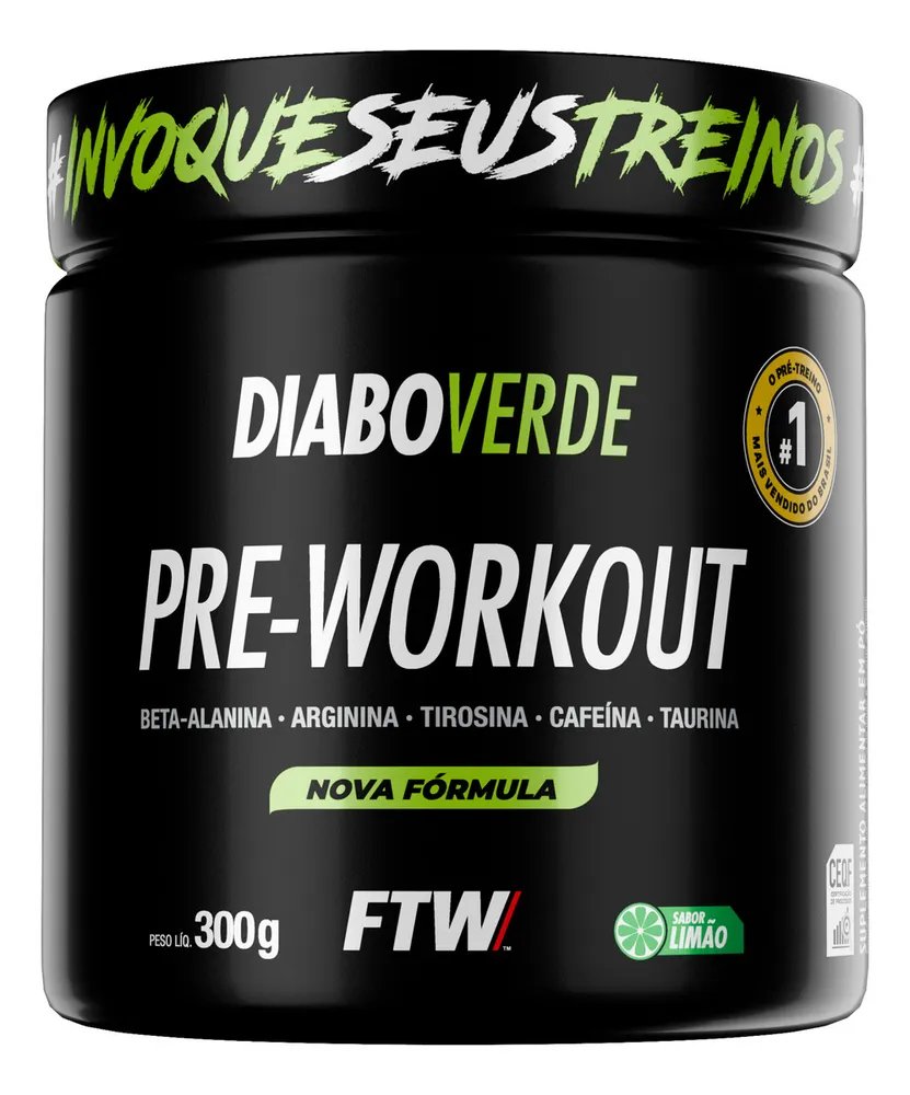 ✨Pré Treino Pre Workout DIABO VERDE Pote 300g Sabor Limão FTW✨️