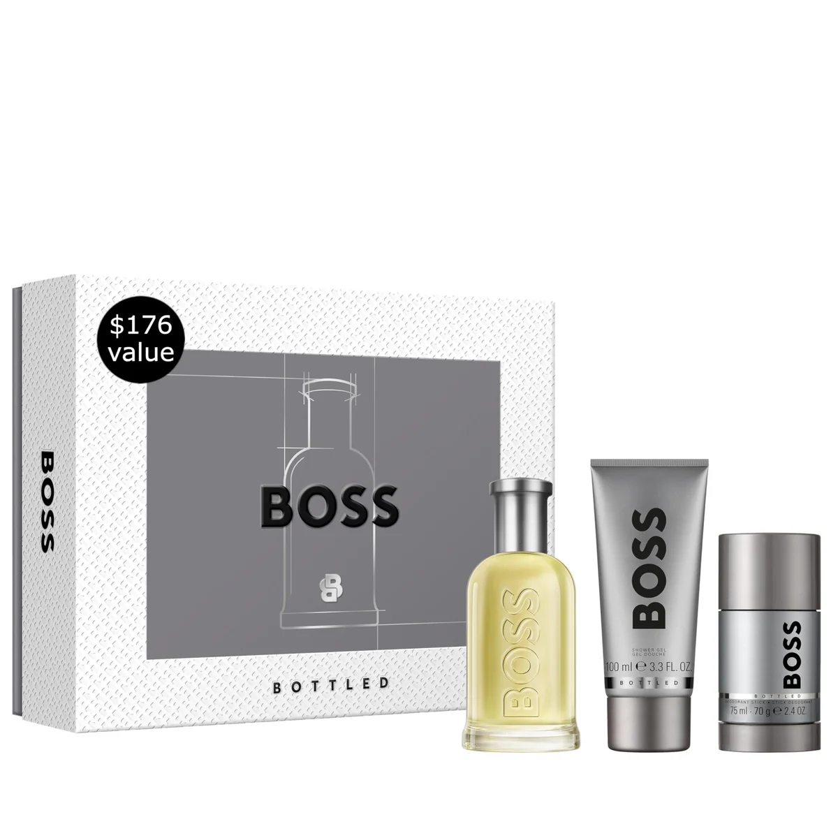 Kit Hugo Boss Bottled EDP 100ml + Gel de Banho Perfumado BOSS Bottled 100ml + Desodorante BOSS Bottled 75ml