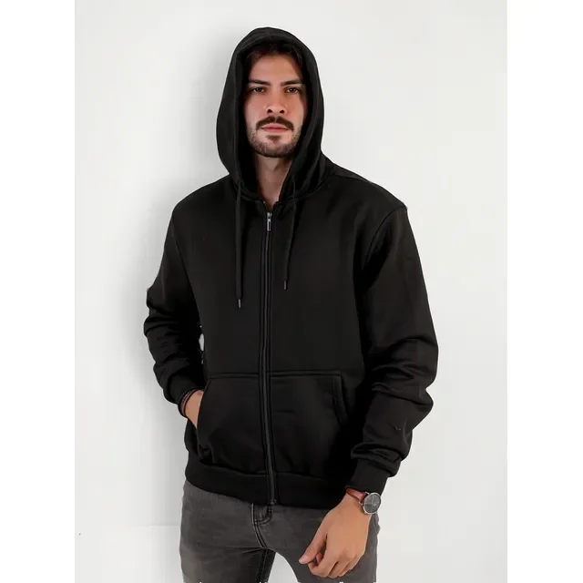 Blusa Moletom Com Capuz Flanelado Com Zíper