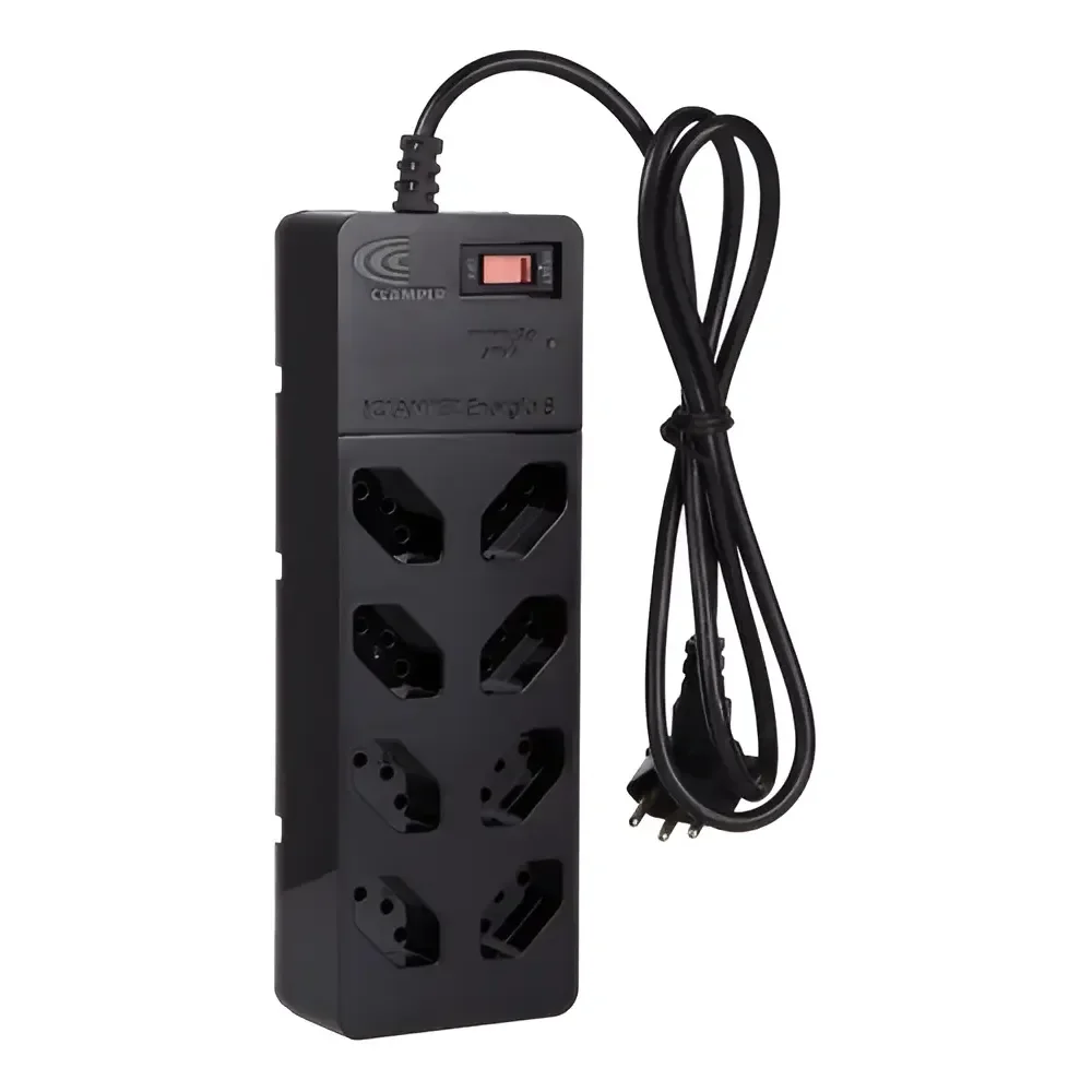 Filtro De Linha Com Dps Iclamper Energia 8 Tomadas Régua Com Tecnologia Lcf Preto 127/220v