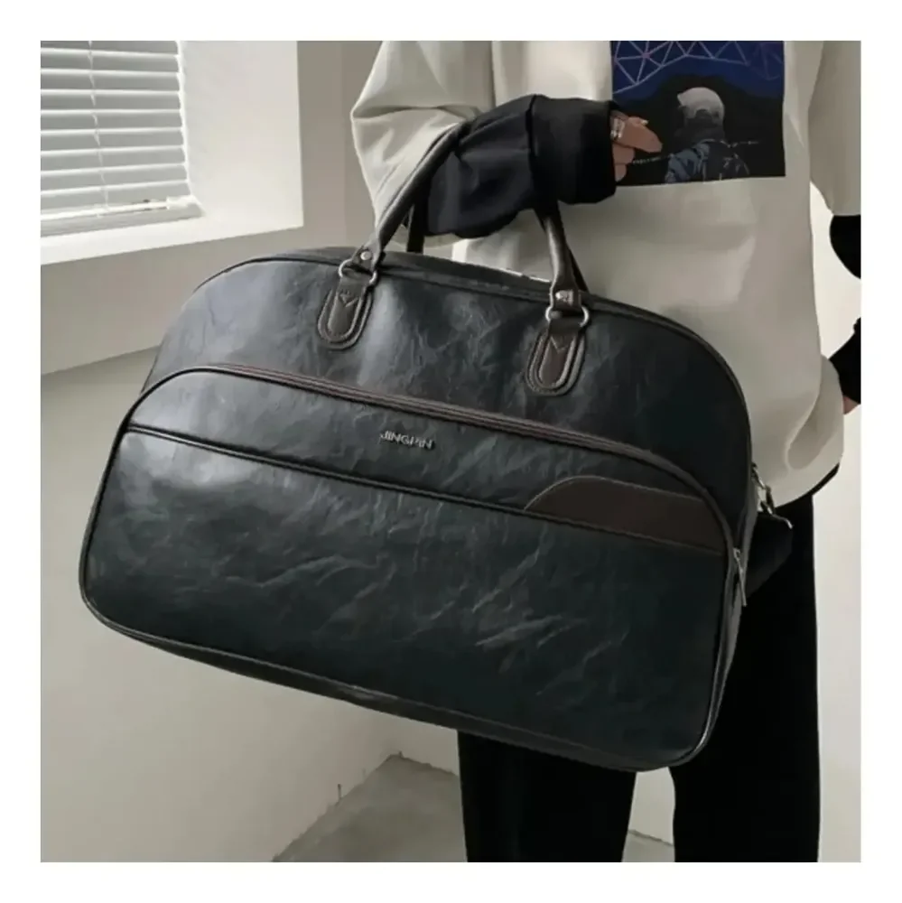 Bolsa Couro Grande De Viagem Resistente Preta Artestore