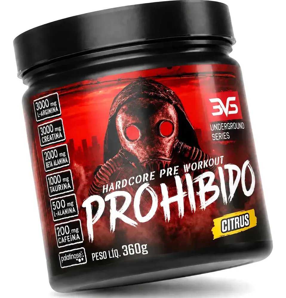 PRÉ TREINO PROHIBIDO 360g Sabor Citrus - Fórmula Exclusiva contendo Creatina, Beta Alanina…