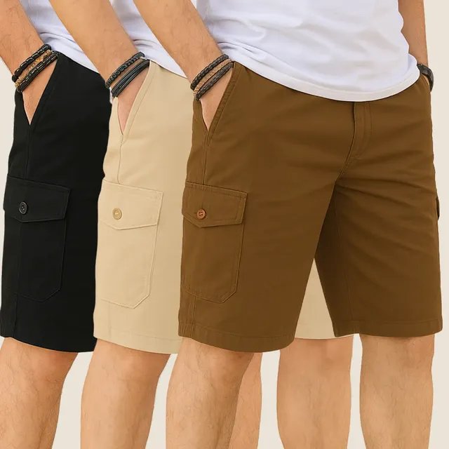 ⚫️ Kit 3 Bermuda Masculina Cargo Short Sarja 6 Bolsos Social