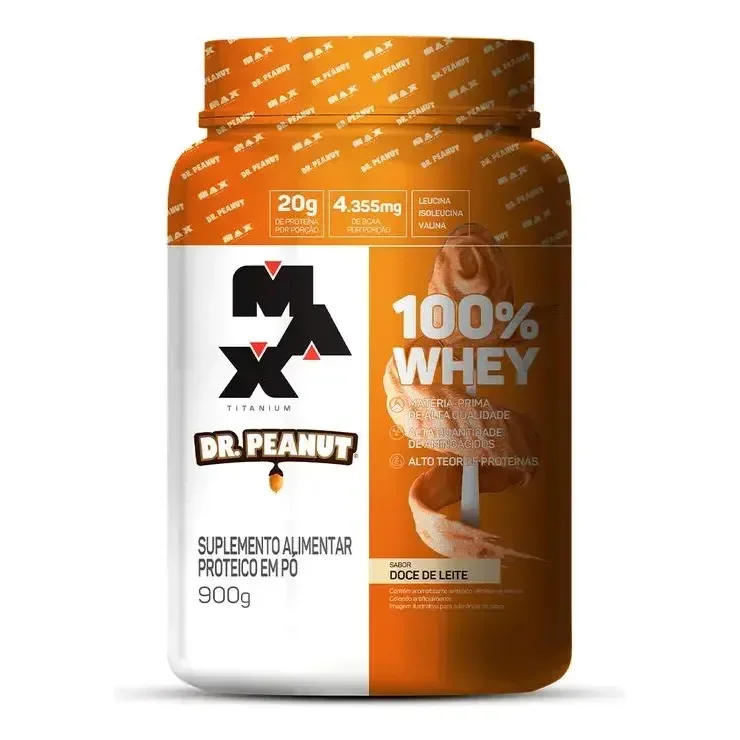 Whey Dr Peanut 100% Concentrado 900g - Max Titanium Sabor Doce de leite