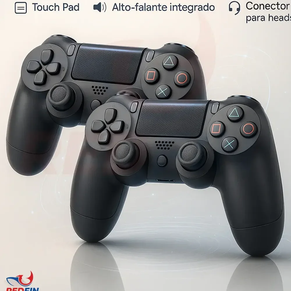 Kit 2 Controles Compatível Ps4 Cabo Controle Tv Samsung Pc P4 Ps 4 Bluetooth Dual Shock 4 Bluetooth Manete Pc Gamer Tv Smart Controle Bluetooth Sem Fio Celular Headset P2 Cor Preto - Marca Redfin